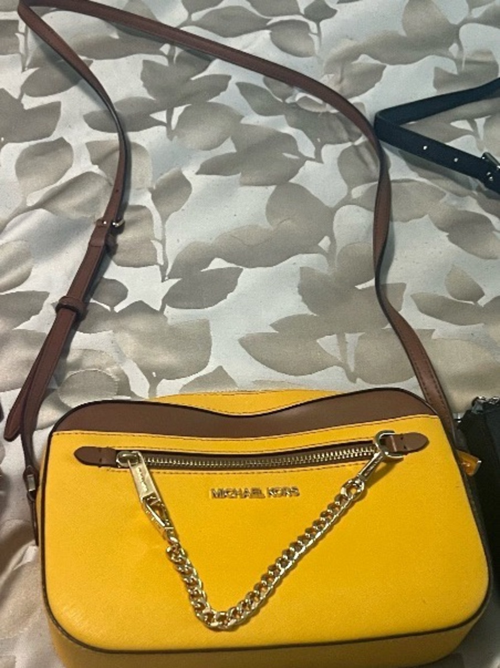Michael Kors Yellow and Brown Leather Chain-Accent Crossbody